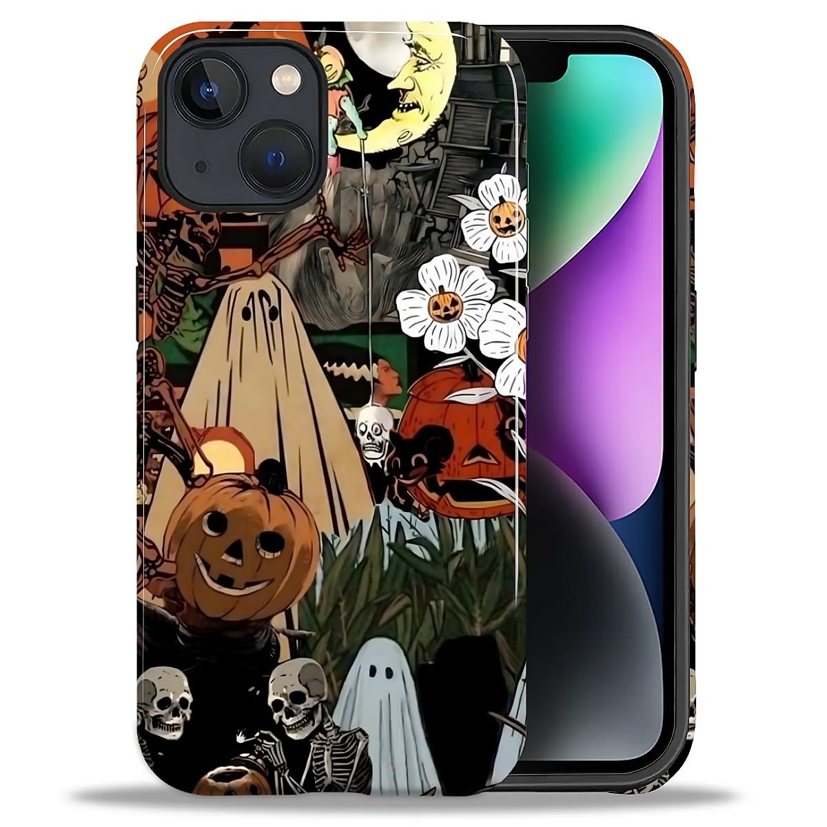 for iPhone 13/14 Case,Hybrid 2-Layer Hard Shell + Silicone Protective Case -Resistant Shockproof- Ally's Dog's Cute College Summer Flower Collage