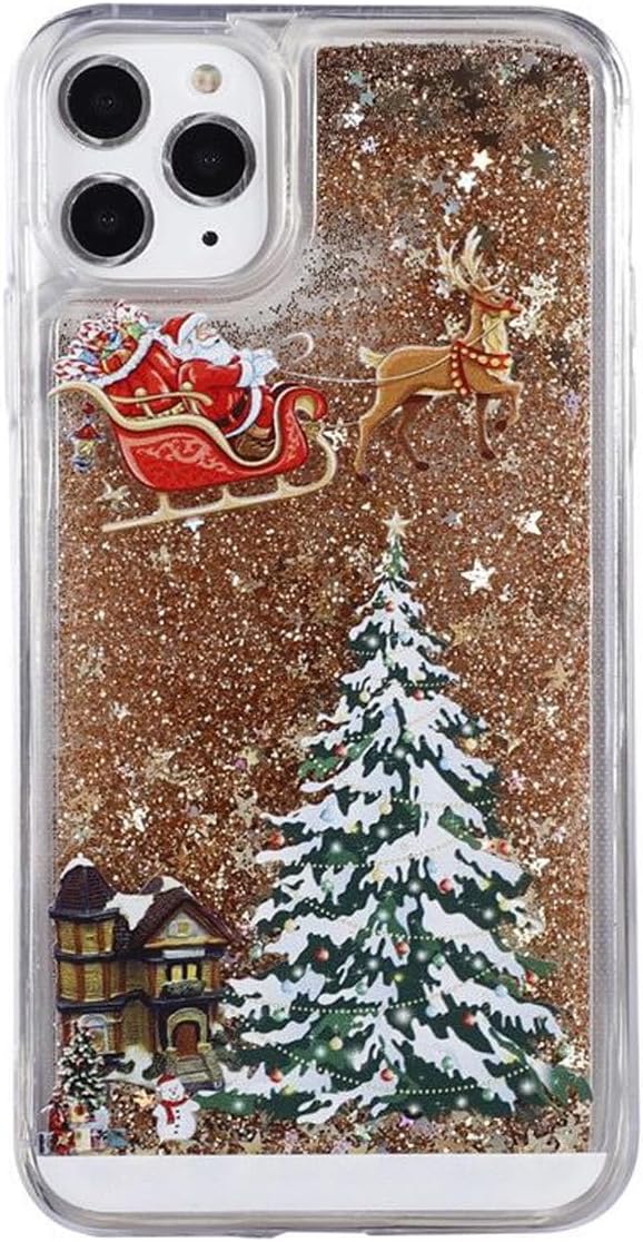 Changjia Glitter Christmas Case for iPhone 11, Cute Christmas Tree Santa Elk Liquid Flowing Floating Moving Bling Sparkle Clear TPU Bumper Shockproof Women Girls Phone Case for iPhone 11 6.1" (Gold)