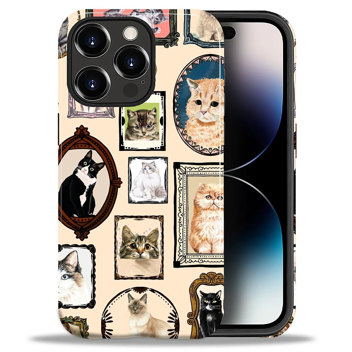 CARLOCA Case for iPhone 16 Pro,Vintage Cat Animal Pet Lover Collage Design Hybrid Dual Protection Soft TPU + Hard PC, Shockproof & Anti-Scratch Cover Men Women Stylish Protective Phone Case