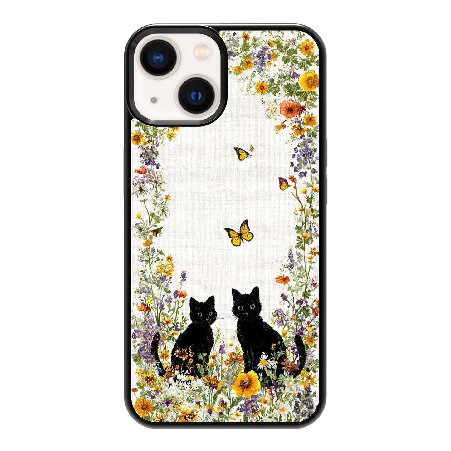 Lush Tropical Monstera Leaves Black Cat Botanical Art Phone Case, Shockproof Protective Cover for iPhone 11 12 13 14 15 16 17 Pro Max Plus Mini XR 7 8 SE