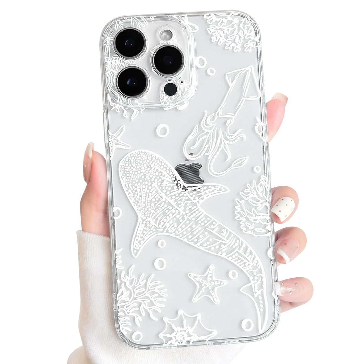 NITITOP Compatible with iPhone 16 Case Clear Sea - White Turtle | Cute, Shell whale ocean animal, For women men girls boys, Slim, Soft TPU, Shockproof