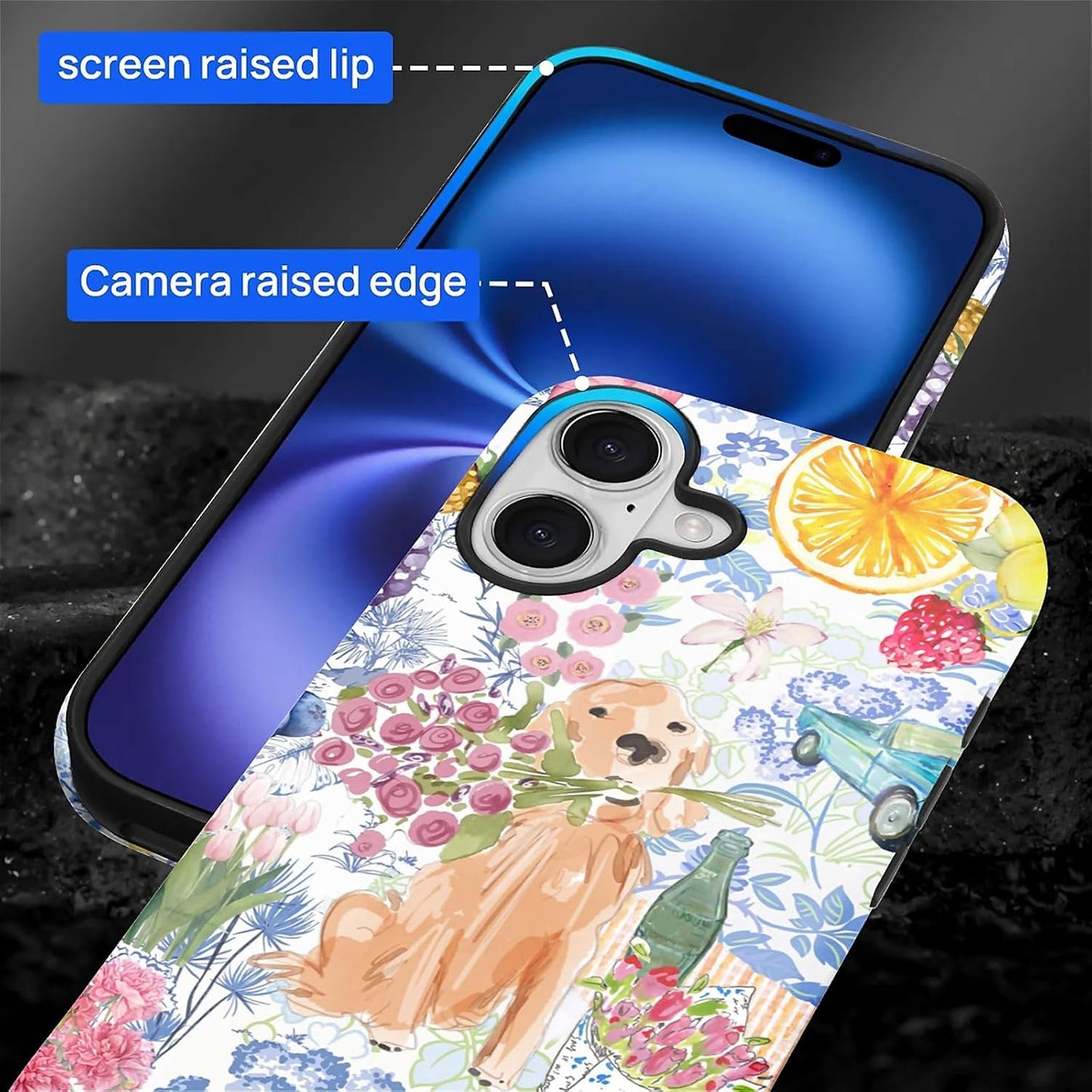 for iPhone 17 Case,Hybrid 2-Layer Hard Shell + Silicone Protective Case -Resistant Shockproof- Ally's Dog's Cute College Summer Flower Collage