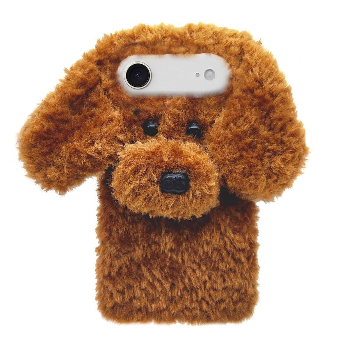 Losin Compatible with iPhone 16 Case Cute Plush Furry Dog Phone Case for Women Girls Girly 3D Cartoon Kawaii Case Soft TPU Shockproof Protective Cover for iPhone 16, Brown