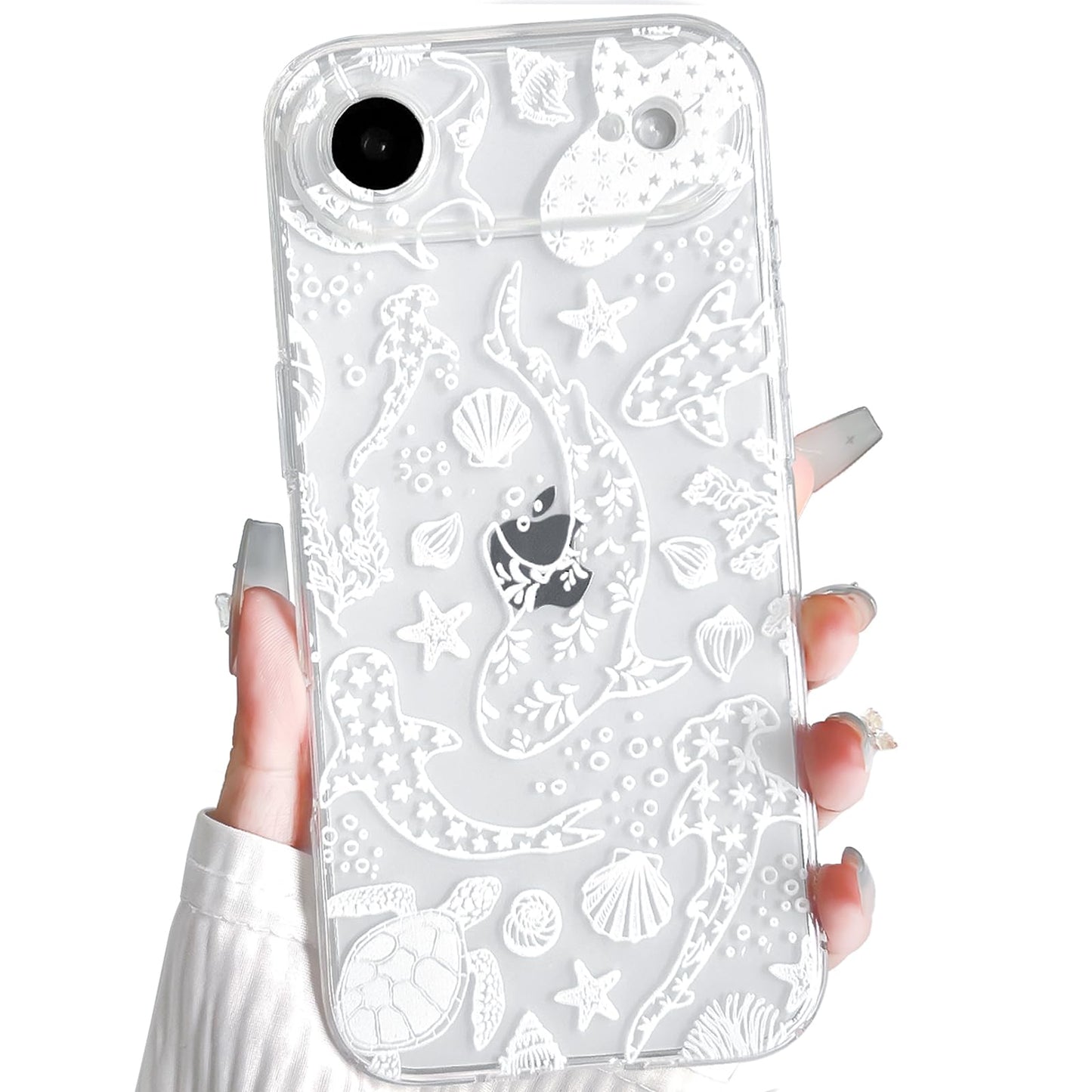 NITITOP Compatible with iPhone 16 Case Clear Sea - White Turtle | Cute, Shell whale ocean animal, For women men girls boys, Slim, Soft TPU, Shockproof