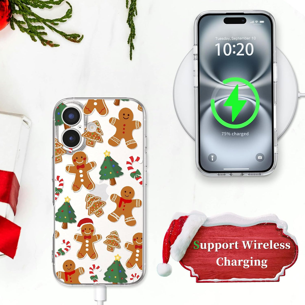 for iPhone 16 Christmas Case Cute Xmas Tree Clear - Gingerbread Man | Xmas Santa Girly Women Girls Kids Snowflakes Candy Winter Holiday Festival Gifts Trendy Soft Protective Cover