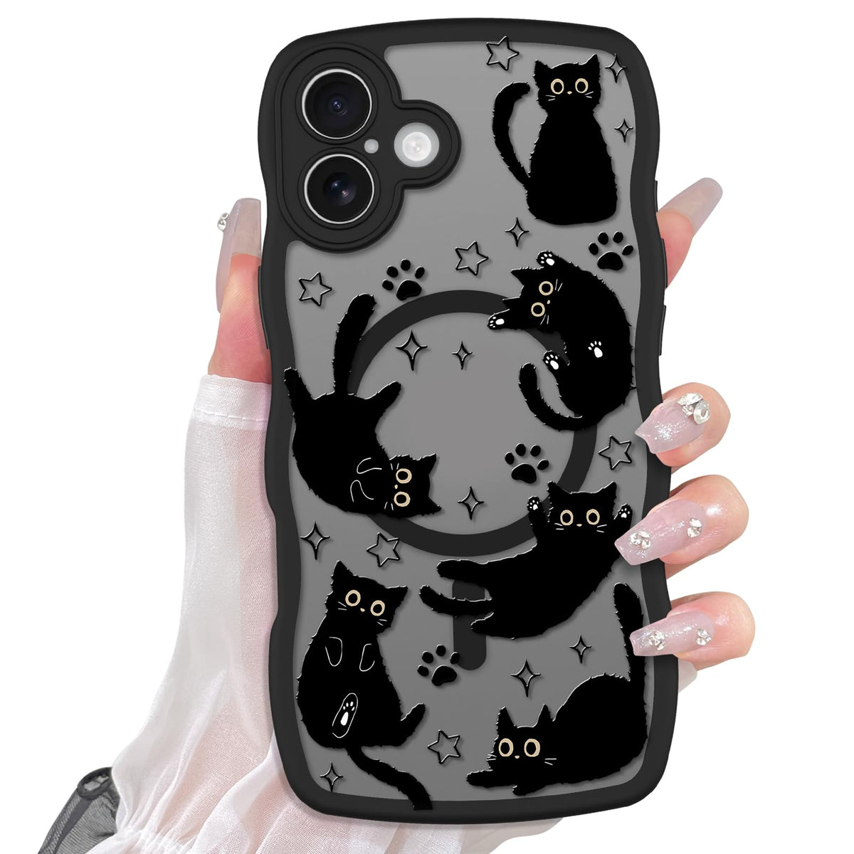 Cute Magnetic Case for iPhone 14 Case, Black Cats Pattern | Compatible with MagSafe, Soft Bumper Hard Back Kawaii Animal Aesthetic Protective Phone Cover Design for Women Girls Boys