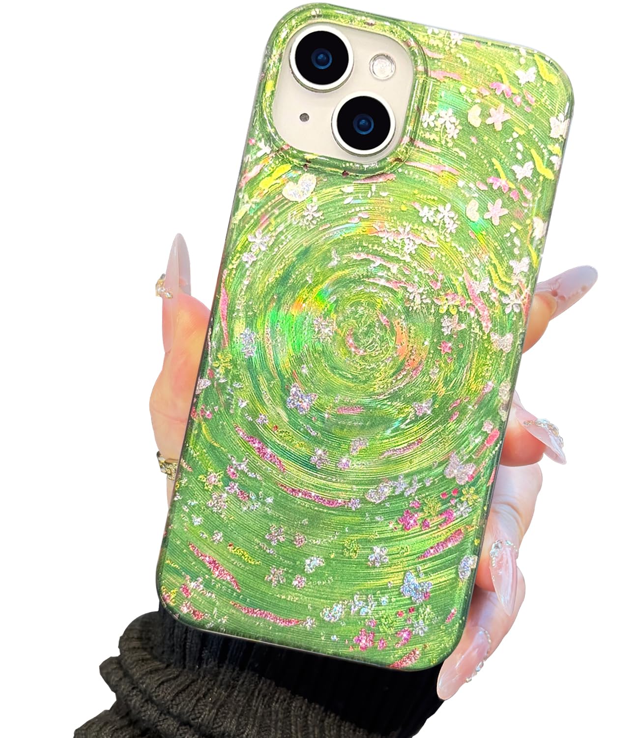 Compatible with iPhone 17 Case,with [Soft Slim][Camera Protection] Cute Fishing Cats Shiny Aesthetic Phone Cover Anti-Yellowing Shockproof Protective Cover for Women Girl