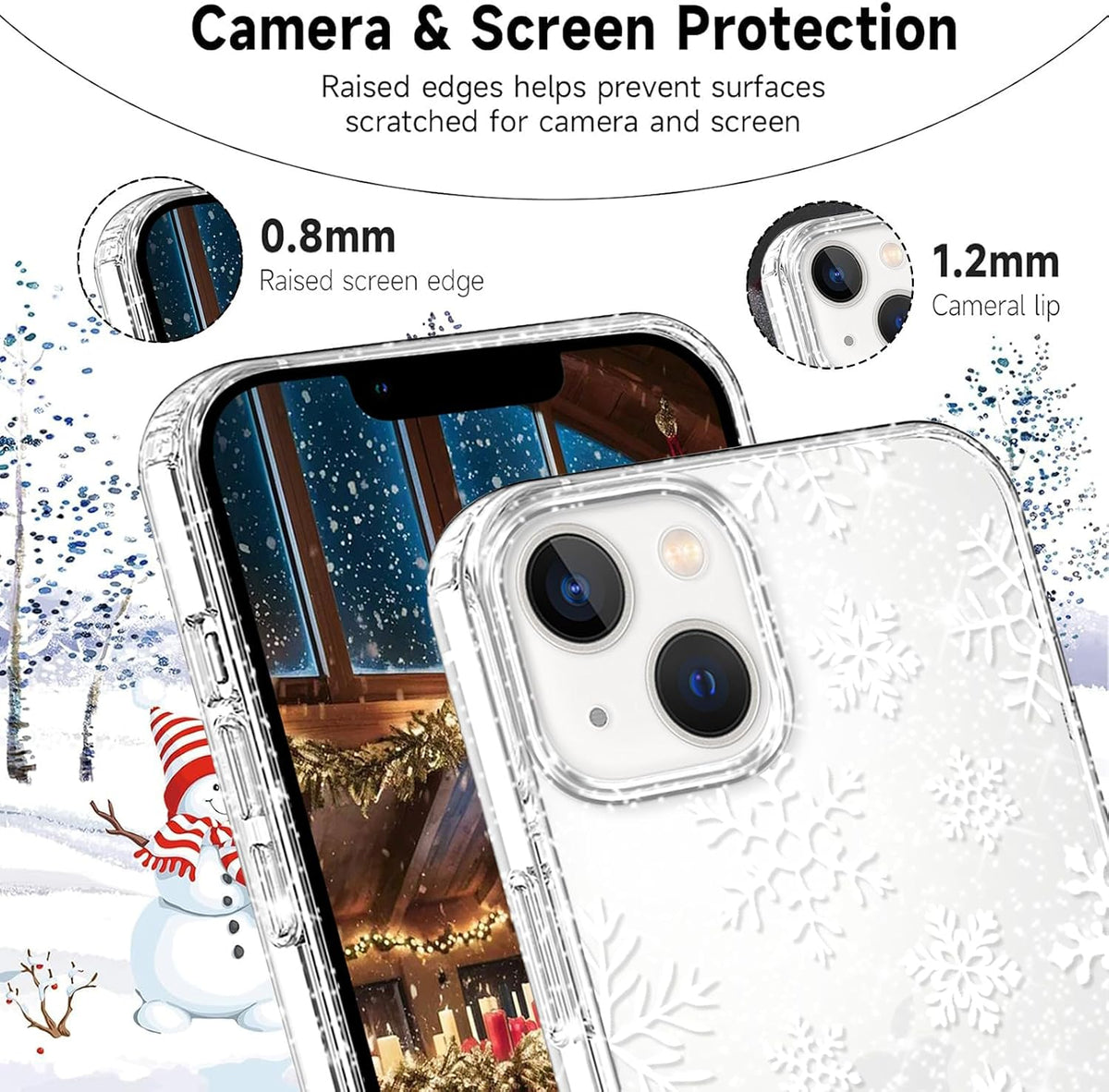 Christmas Phone Case for iPhone 13 6.1", Cute Glitter Christmas Tree Candy Snowflake Pattern, Preety Bling Sparkle Soft TPU Anti-Scratch Shockproof Protective Cover for Women Girls