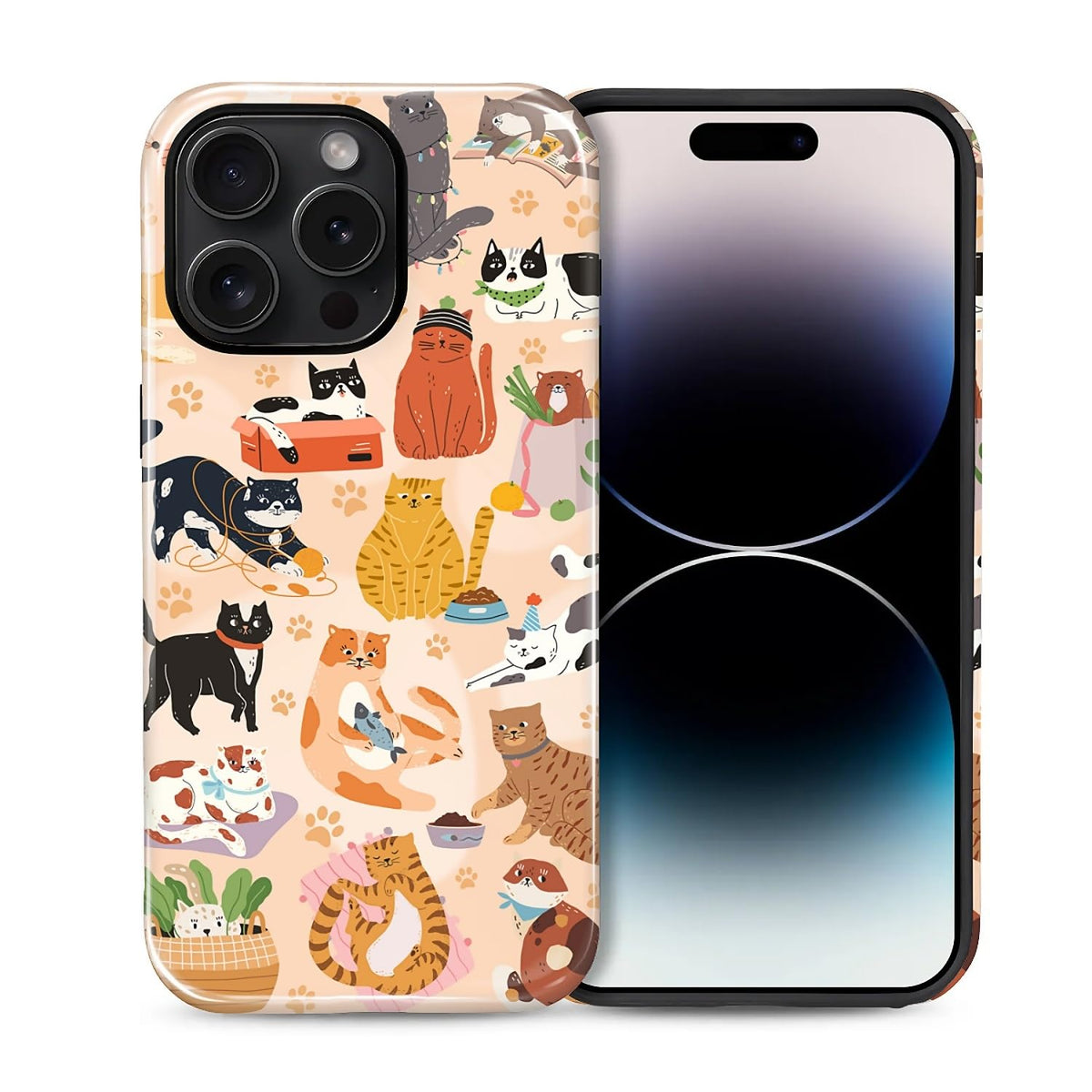 Case for iPhone 15, Shockproof Hybrid Protective Phone Case, Dual-Layer Drop Protection Anti-Scratch, Cozy Cats