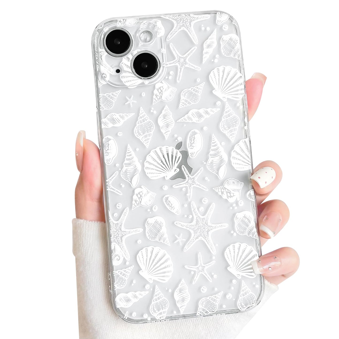NITITOP Compatible with iPhone 16 Case Clear Sea - White Fish | Cute, Shell whale ocean animal, For women men girls boys, Slim, Soft TPU, Shockproof