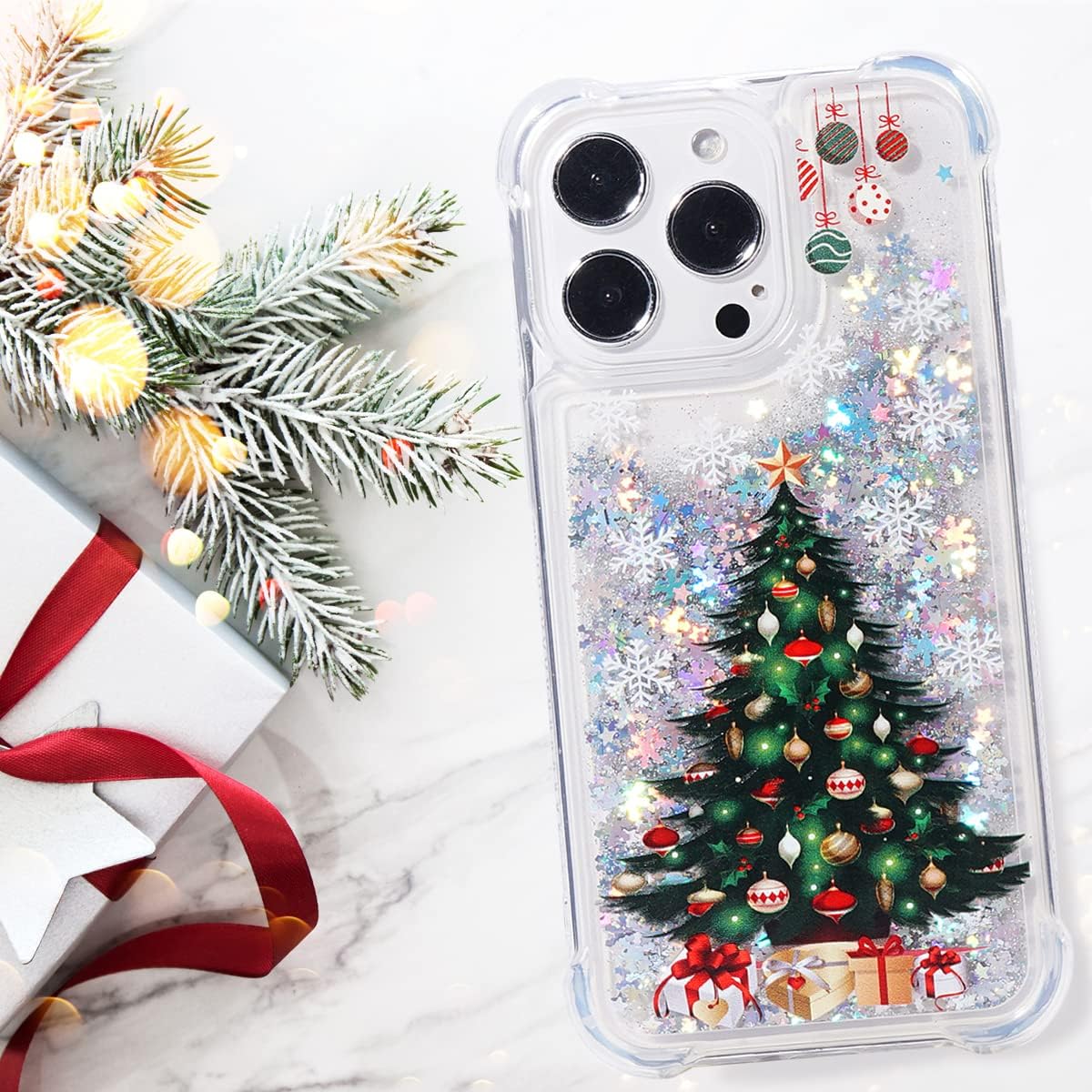 Glitter Christmas Case Compatible with iPhone 13 Pro Glitter Case Christmas Tree Clear Soft TPU Rubber Bumper Girly Women Cute Liquid Holiday Case for iPhone 13 Pro (Christmas Tree)
