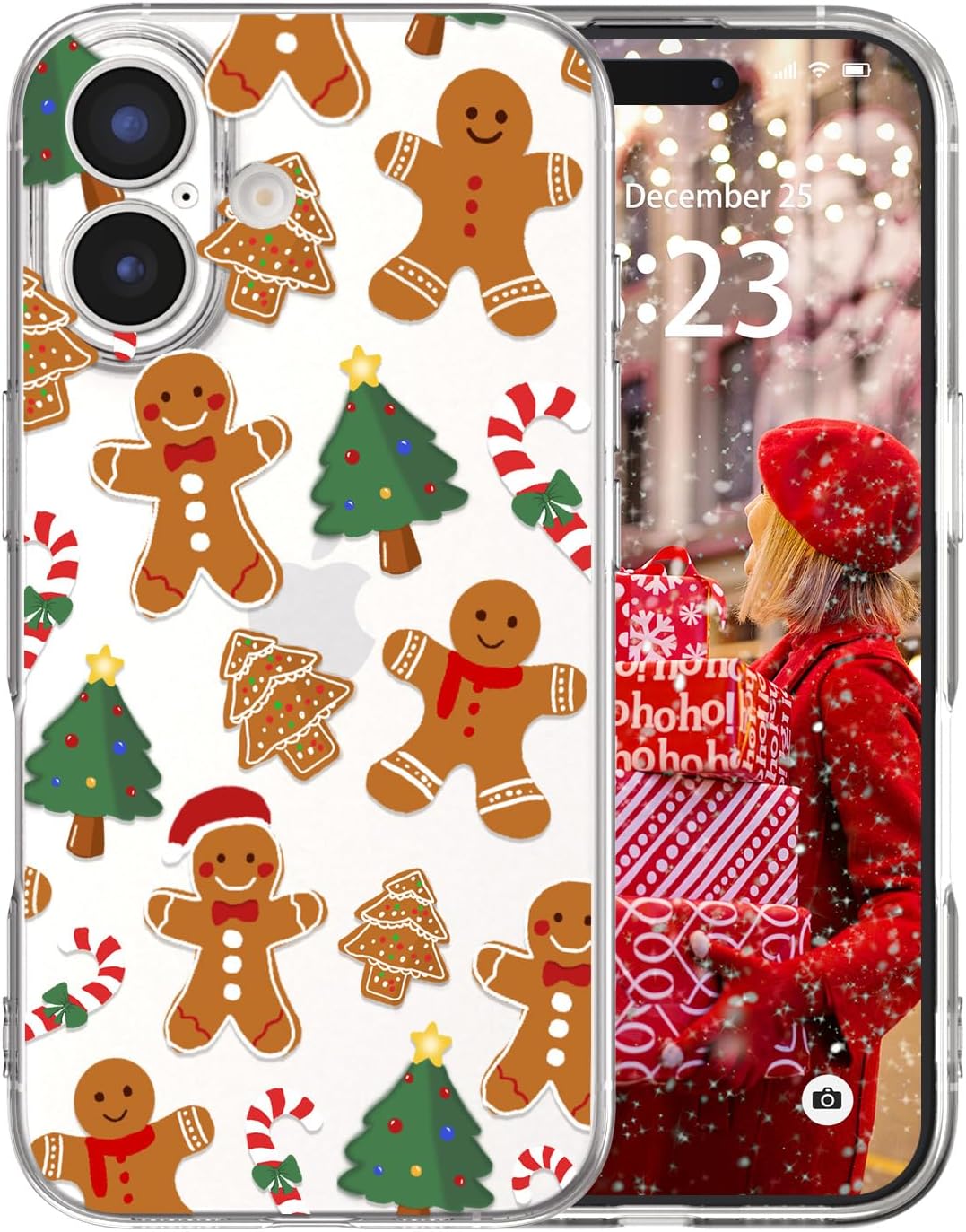 for iPhone 16 Christmas Case Cute Xmas Tree Clear - Gingerbread Man | Xmas Santa Girly Women Girls Kids Snowflakes Candy Winter Holiday Festival Gifts Trendy Soft Protective Cover