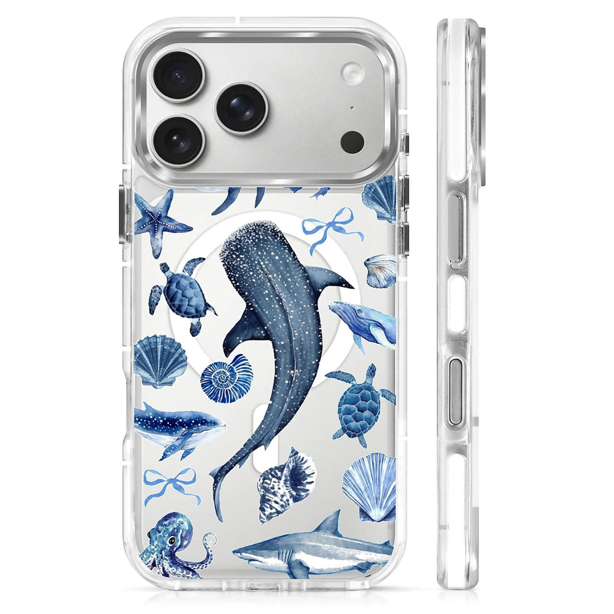 for iPhone 15 Case,Compatible with MagSafe,The Transparent TPU Silicone Protects The Phone Case from Drops, Slips and Fingerprints.Blue Ocean Whale Shark Octopus Turtle Collage