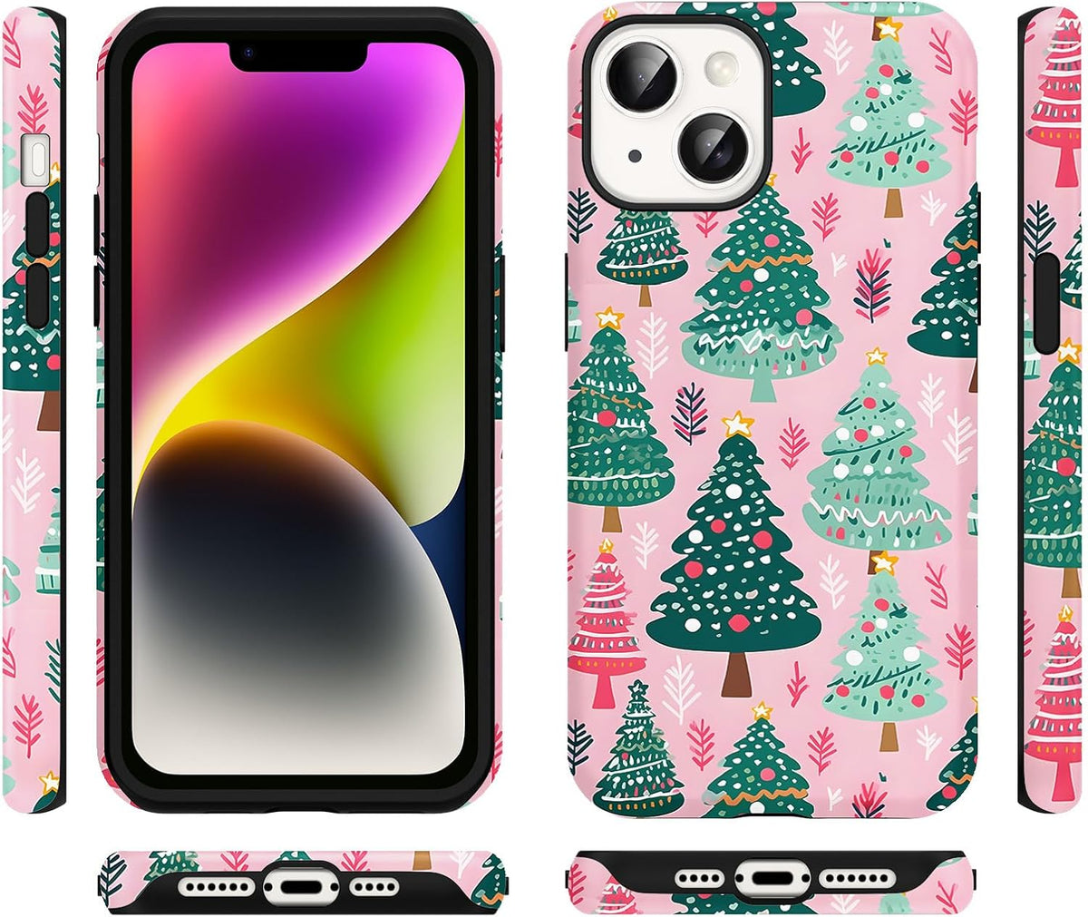 2 Pack Merry Christmas Tree Phone Case for iPhone 13 / iPhone 14 Case 6.1", Cute Xmas Snowflake Pattern Design Phone Cover Hard PC Shockproof Soft TPU Matte Protection Funda for Girls Women