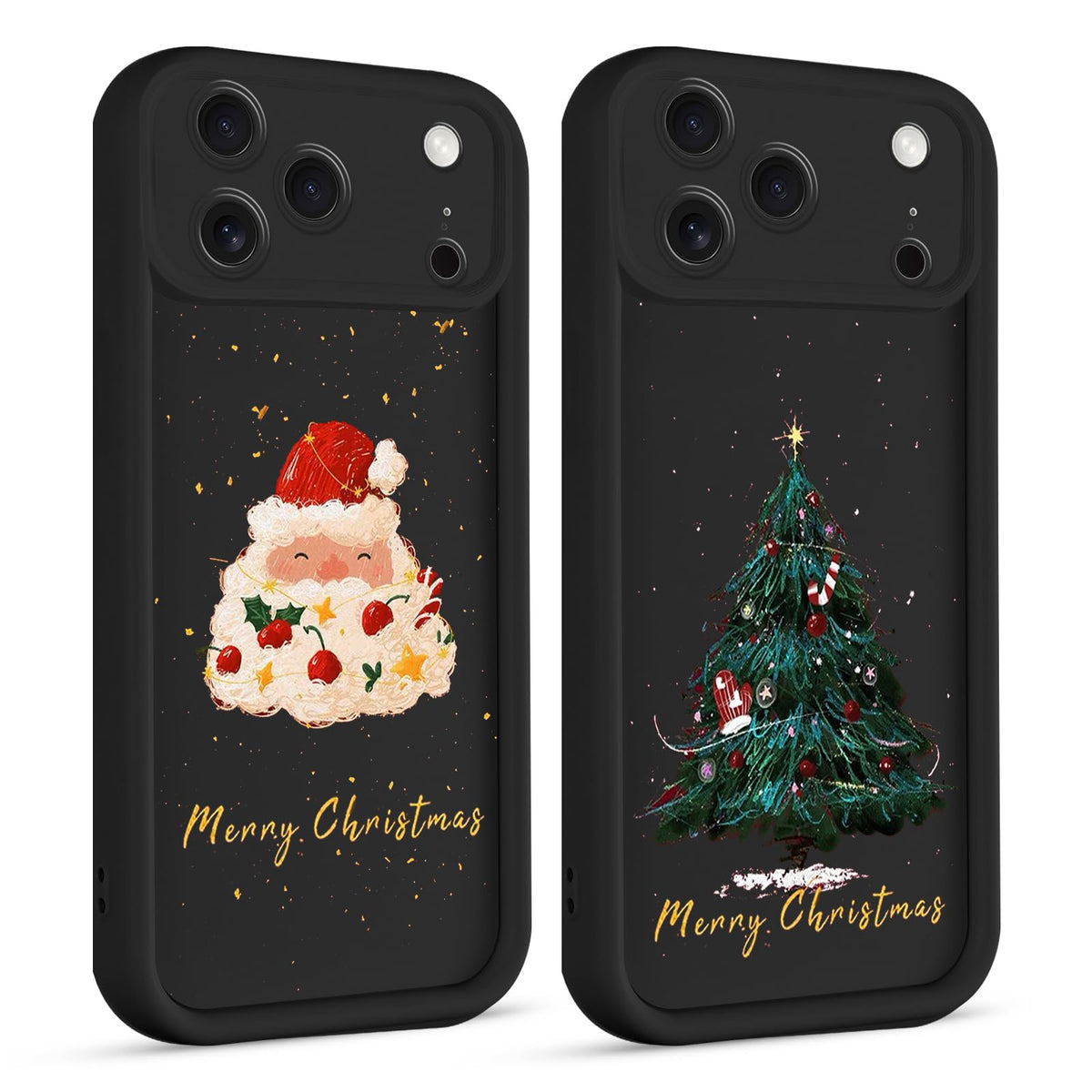 2 Pack Christmas Phone Case for iPhone 12 6.1", Cute Cover with Red Xmas Tree Candy Snowflake Pattern Full Camera Lens Shockproof Soft Silicone Cover for Girl Women