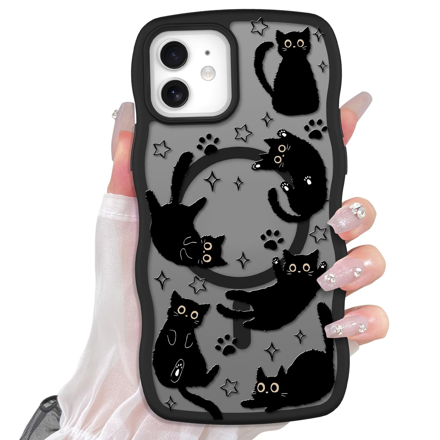 Cute Magnetic Case for iPhone 14 Case, Black Cats Pattern | Compatible with MagSafe, Soft Bumper Hard Back Kawaii Animal Aesthetic Protective Phone Cover Design for Women Girls Boys