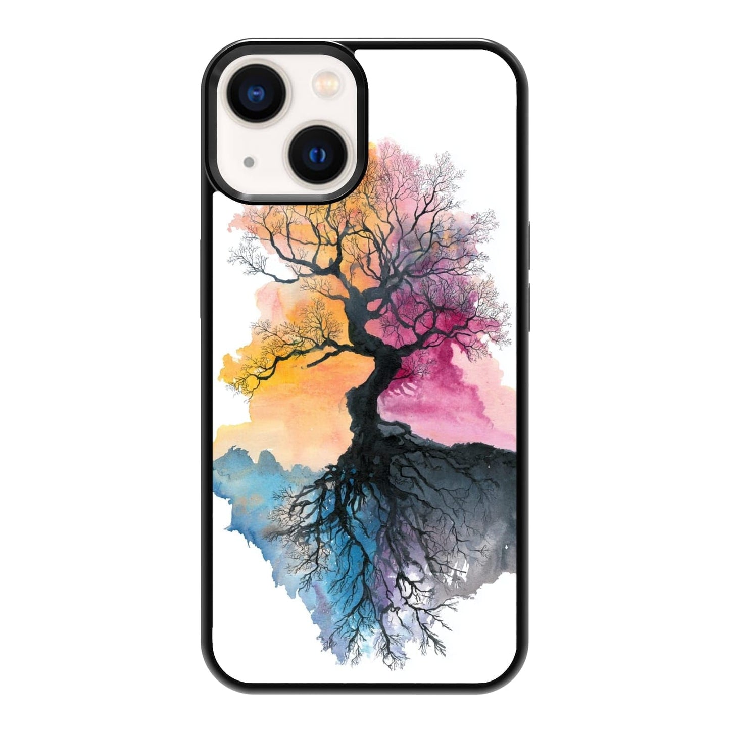 Four Seasons Tree of Life Watercolor Nature Phone Case, Shockproof Protective Cover for iPhone 11 12 13 14 15 16 17 Pro Max Plus Mini XR 7 8 SE