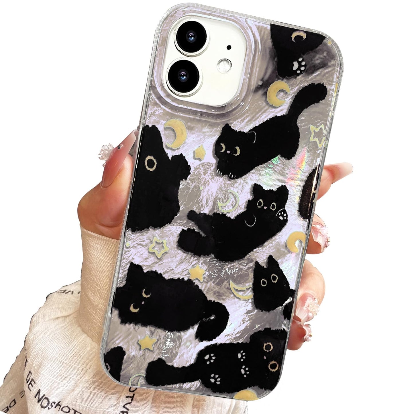 iPhone 13/14 Case, Black Cat Design, Slim Silicone Bumper Case, Wireless Charging Compatible