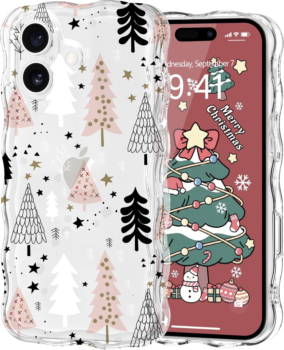 Christmas Phone Case for iPhone Air Wavy Clear Xmas,Candy Cane | Cute Curly Wavy Merry Xmas Pattern Case Clear Santa Snowman Elk Cover for Girls Kids Women Slim Protective Cover