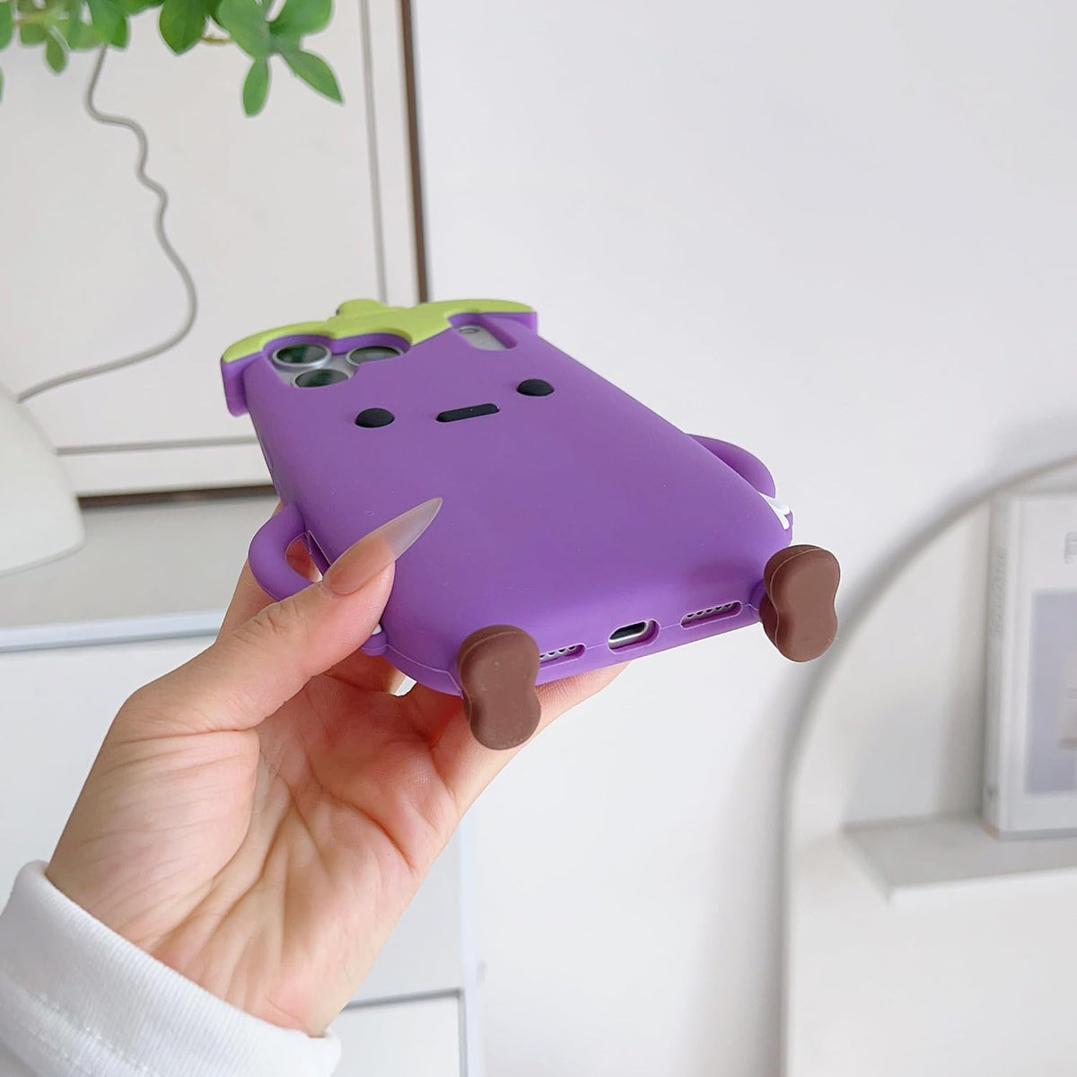 3D Eggplant Case,Cartoon Cute Kawaii Lovely Character Eggplant Man Shape Kids Teens Girls Women Soft Silicone Case for iPhone 17 Pro Max 6.9 inch 2025