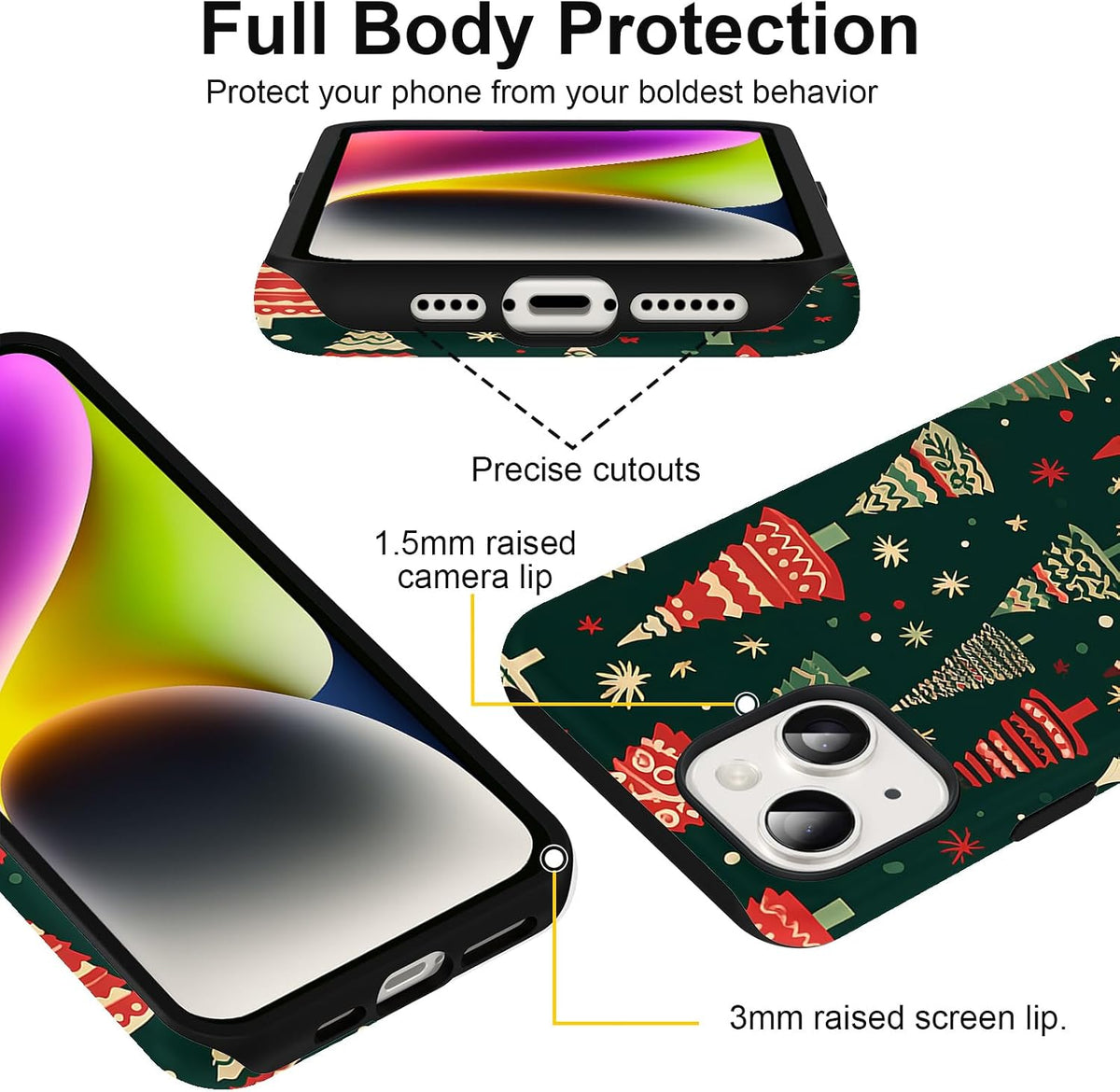 2 Pack Merry Christmas Tree Phone Case for iPhone 13 / iPhone 14 Case 6.1", Cute Xmas Snowflake Pattern Design Phone Cover Hard PC Shockproof Soft TPU Matte Protection Funda for Girls Women