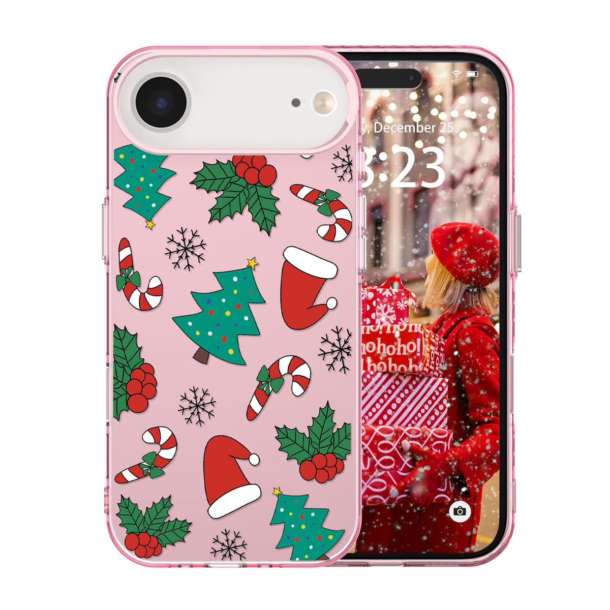 for iPhone 16 Plus Christmas Case Cute - Gingerbread Man/Pink | Gingerbread Man Tree Girly Women Girls Kids Snowflakes Candy Winter Holiday Festival Gifts Trendy Glossy Protective Cover