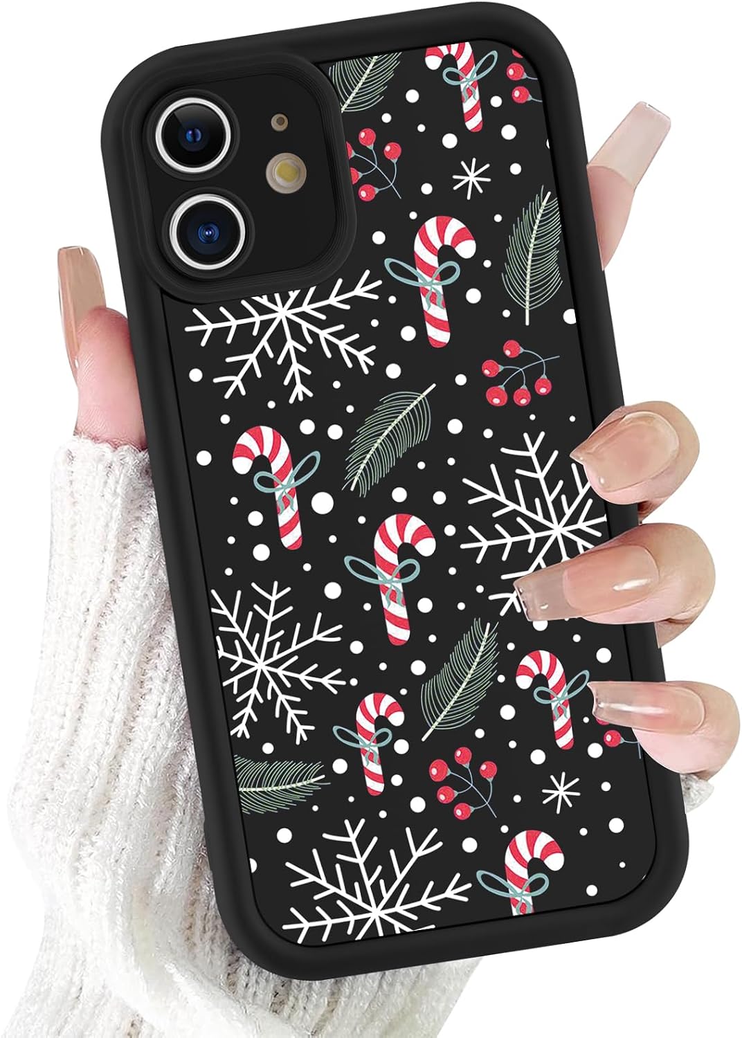 2 Pack Christmas Phone Case for iPhone 12 6.1", Cute Cover with Red Xmas Tree Candy Snowflake Pattern Full Camera Lens Shockproof Soft Silicone Cover for Girl Women