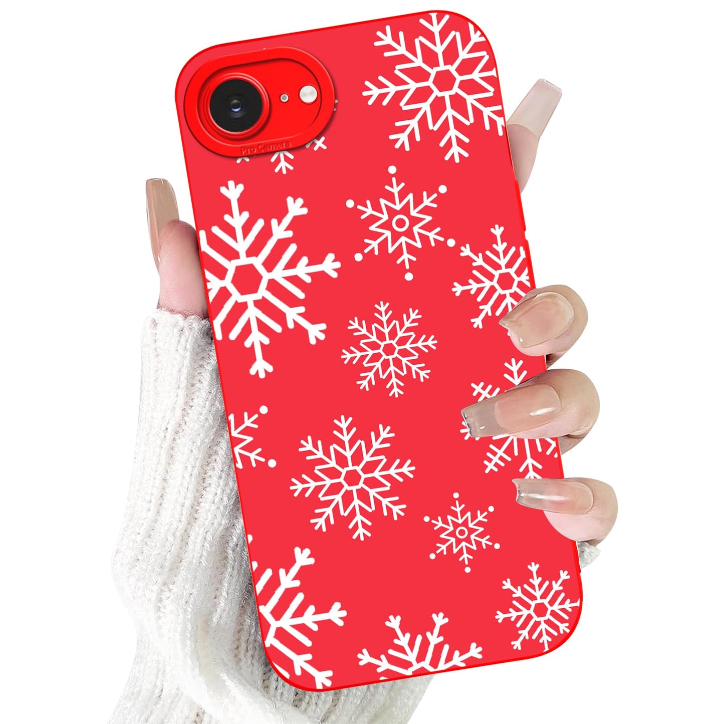 Merry Christmas Phone Case for iPhone 16 6.1，Cute Silicone Case with Xmas Tree Snowflakes, Elk Pattern，Soft Protective Shockproof Gifts for Girls Women Men Boys-Red White Snowflake