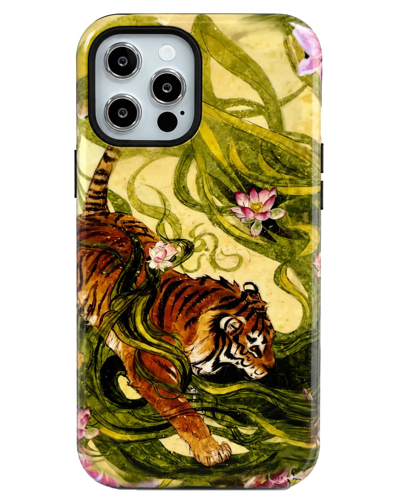 for iPhone 17 Pro Case Cute Retro Chinese-Style Tiger Phone Case Made of Hard PC Material, It Provides Full Protection with A Glossy Finish for Women (Green, iPhone 17 Pro)
