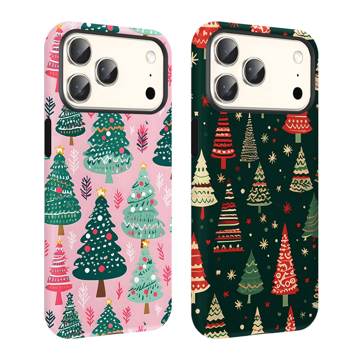 2 Pack Merry Christmas Tree Phone Case for iPhone 13 / iPhone 14 Case 6.1", Cute Xmas Snowflake Pattern Design Phone Cover Hard PC Shockproof Soft TPU Matte Protection Funda for Girls Women