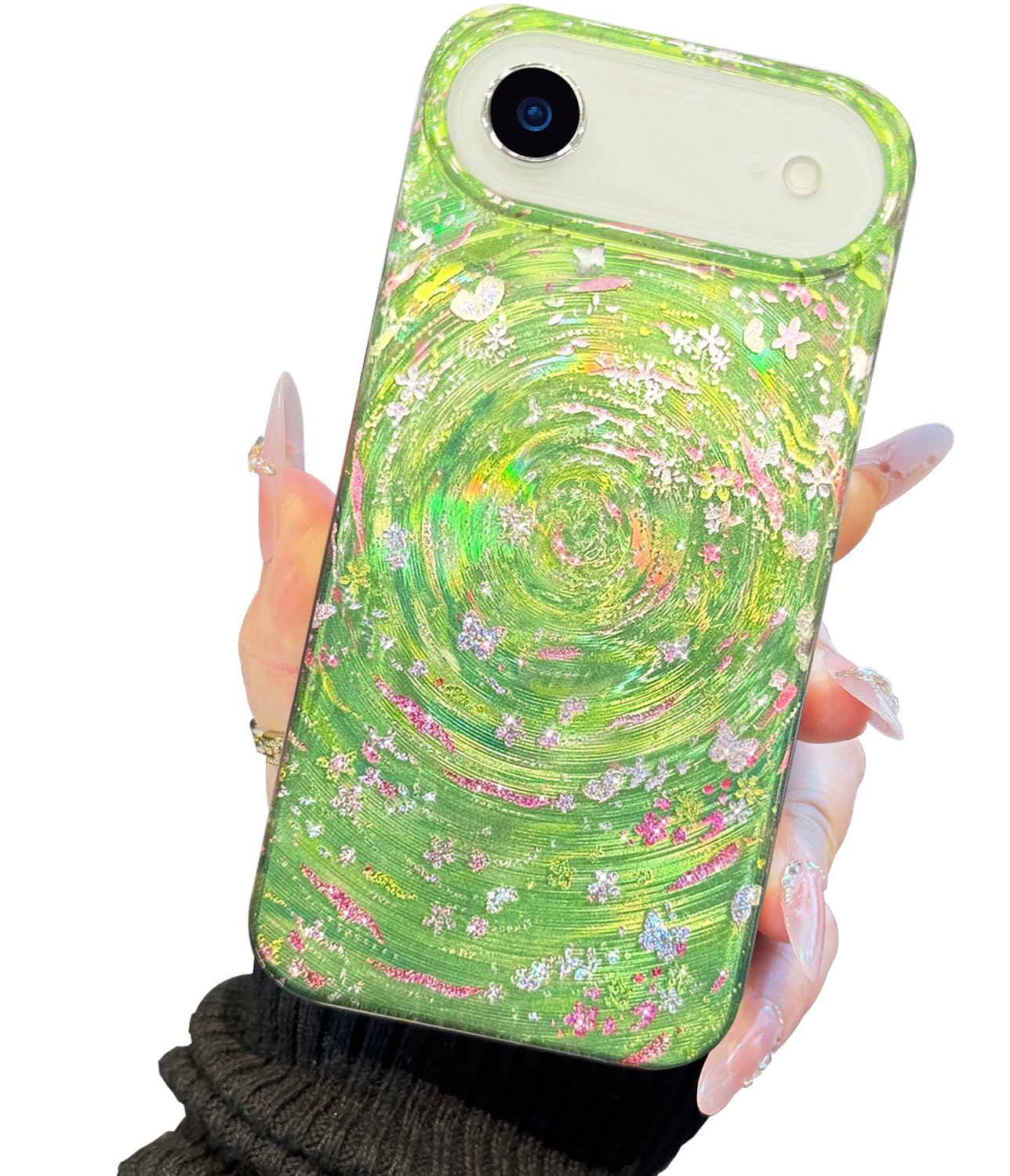 Compatible with iPhone 17 Case,with [Soft Slim][Camera Protection] Cute Fishing Cats Shiny Aesthetic Phone Cover Anti-Yellowing Shockproof Protective Cover for Women Girl
