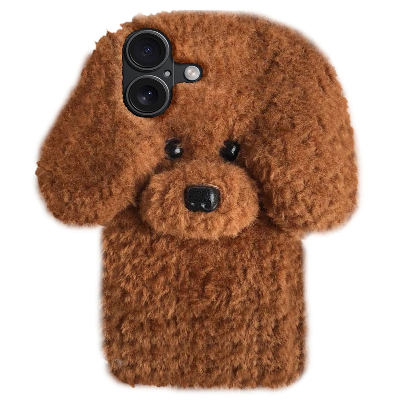 UnnFiko Super Cute Teddy Dog Fluffy Fur Case Compatible with iPhone 11, Fuzzy Furry Warm Plush Soft TPU Winter Case Protective Covers (Teddy Brown, iPhone 11)