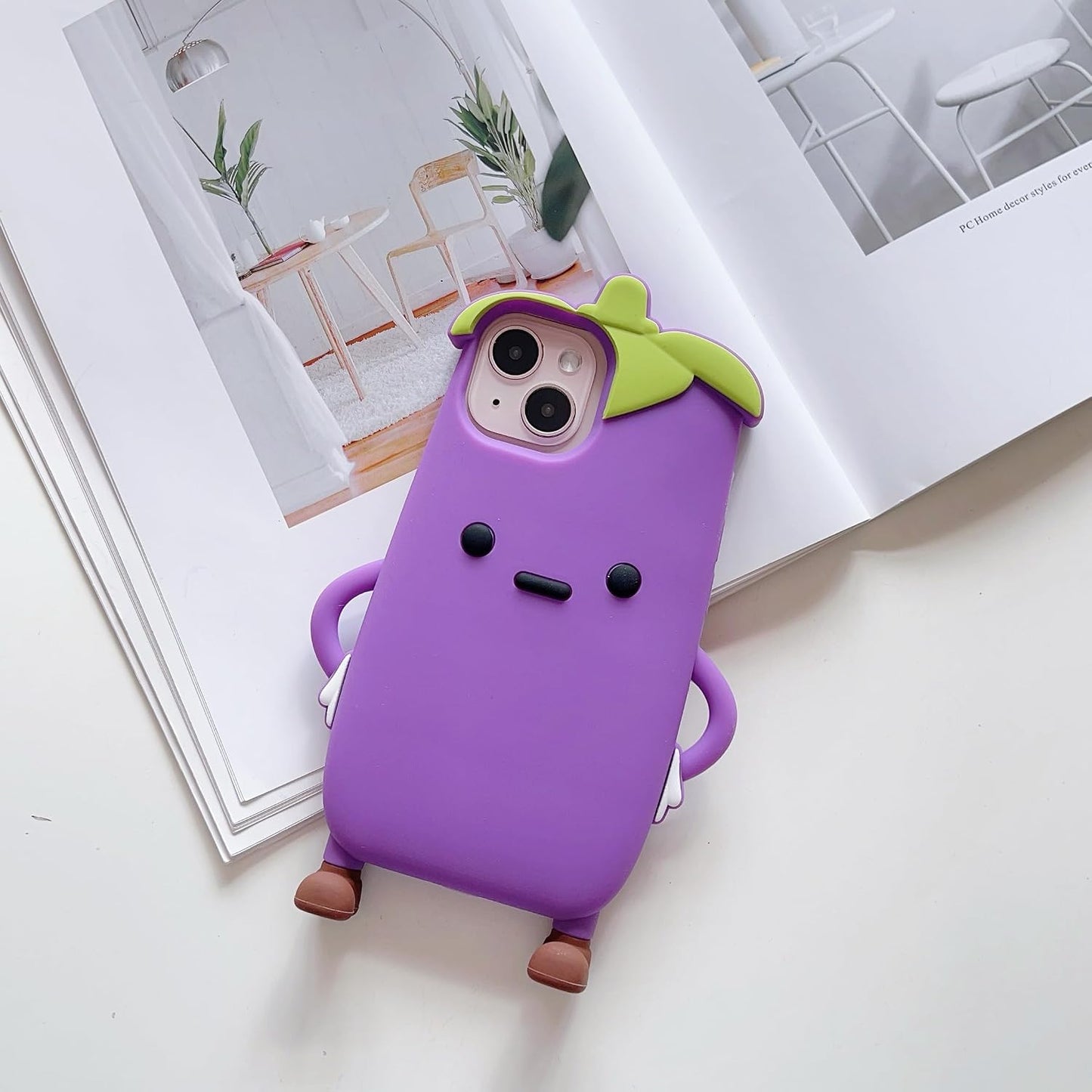 3D Eggplant Case,Cartoon Cute Kawaii Lovely Character Eggplant Man Shape Kids Teens Girls Women Soft Silicone Case for iPhone 16 Pro Max 6.9 inch 2024