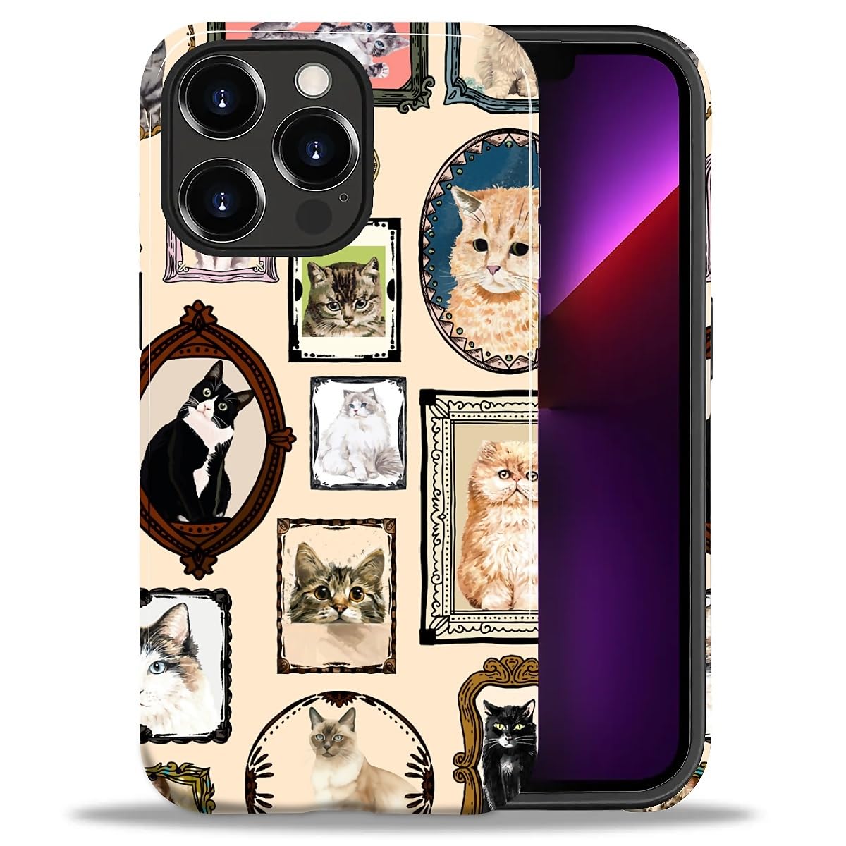 CARLOCA Case for iPhone 16 Pro,Vintage Cat Animal Pet Lover Collage Design Hybrid Dual Protection Soft TPU + Hard PC, Shockproof & Anti-Scratch Cover Men Women Stylish Protective Phone Case