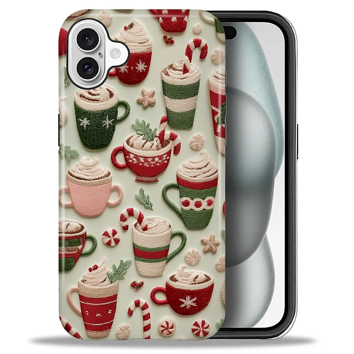 DAIZAG Case for iPhone 13 iPhone 14, Christmas Coffee Snowflake Cane Full-Body Design Hybrid Dual Protection Soft TPU + Hard PC, Shockproof Scratch-Resistant Protective Cover Phone Case for Men Women
