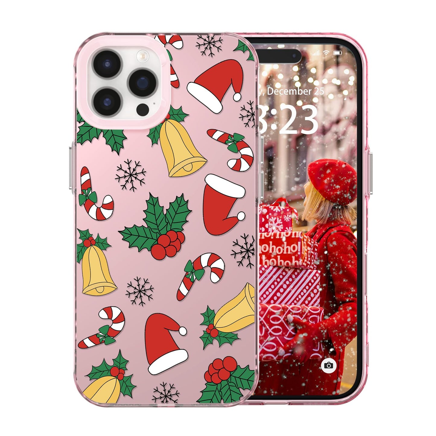 for iPhone 16 Plus Christmas Case Cute - Gingerbread Man/Pink | Gingerbread Man Tree Girly Women Girls Kids Snowflakes Candy Winter Holiday Festival Gifts Trendy Glossy Protective Cover