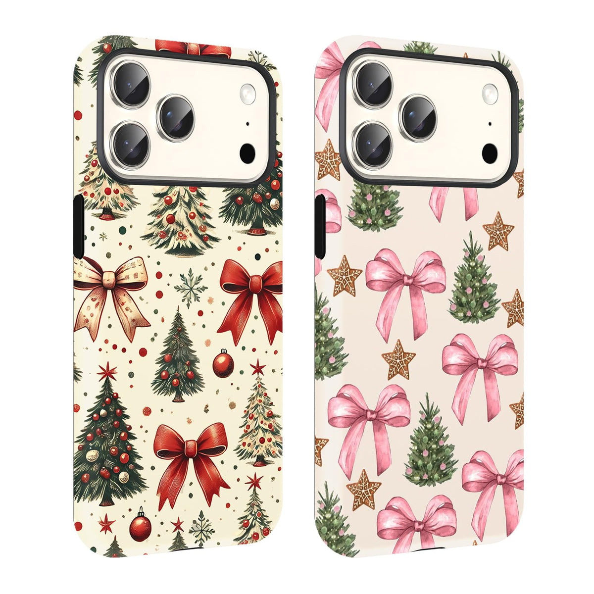 2 Pack Merry Christmas Tree Phone Case for iPhone 13 / iPhone 14 Case 6.1", Cute Xmas Snowflake Pattern Design Phone Cover Hard PC Shockproof Soft TPU Matte Protection Funda for Girls Women