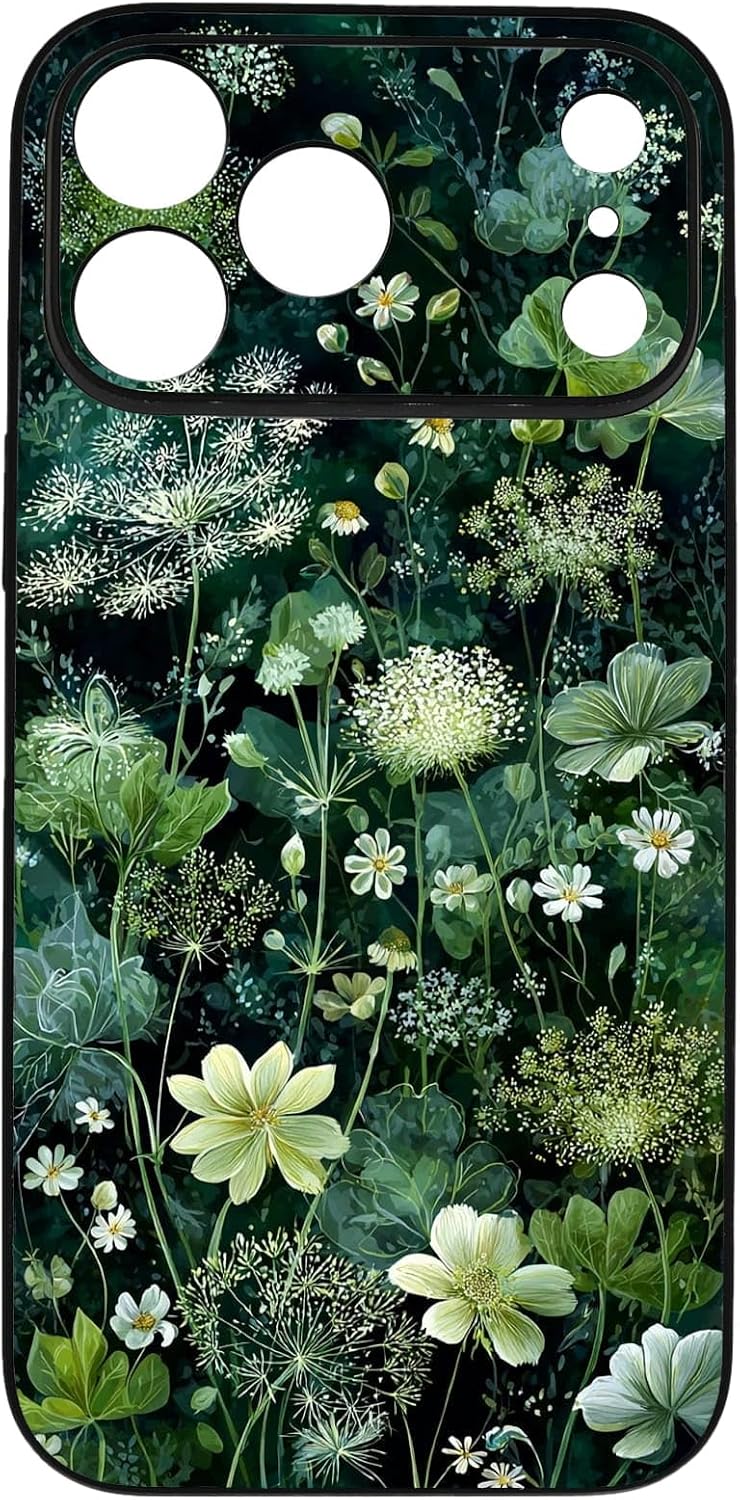Lush Garden Wildflower Field Green Botanical Nature Aesthetic Phone Case, Shockproof Protective Cover for iPhone 11 12 13 14 15 16 17 Pro Max Plus Mini XR 7 8 SE