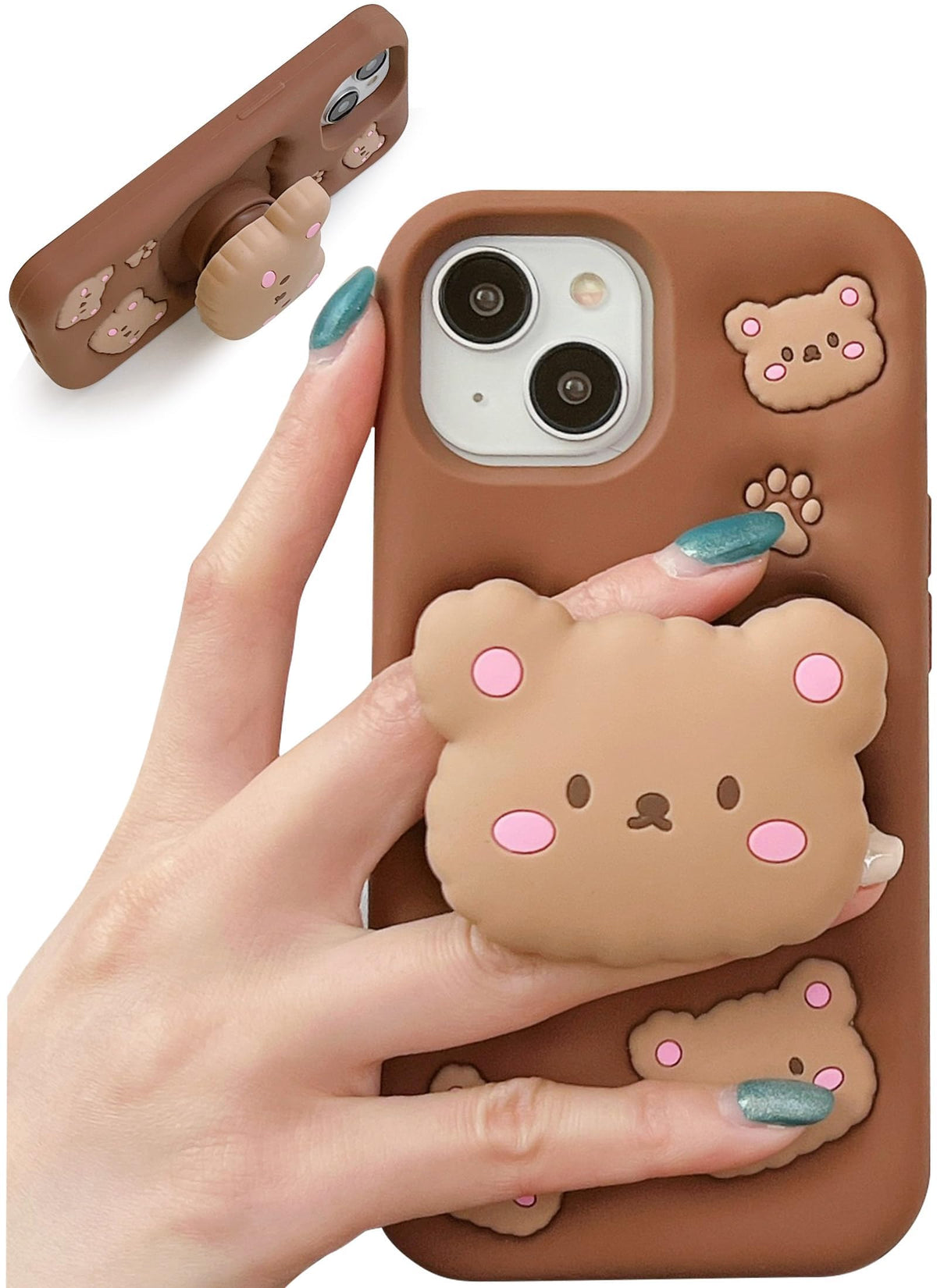 for iPhone 17 Pro Max Case, Kawaii Teddy Bear Pop-Up Grip for Girls | Makes Mirror Selfies Sweeter, Cute Girly 3D Animal Style with Stand, Soft Silicone Drop Protection