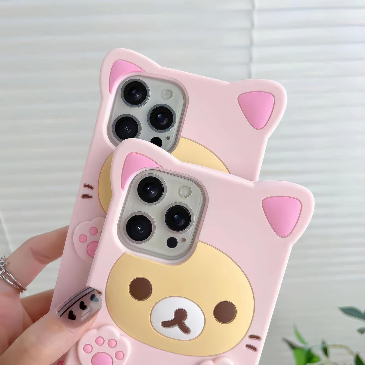 IAIYOXI 3D Cute Cartoon Bear Phone Case for iPhone 14 - Fashionable and Stylish - Funny Pink Bear Design - Soft TPU Protective Case - Kawaii Silicone Cover for Women, Girls, and Kids
