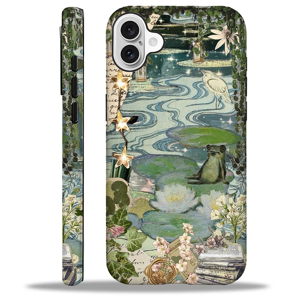 Case for iPhone 16 Pro Max,Aesthetic Frog Pond Splice Exquisitely Pattern Double Protective Phone Cover Cases Soft Silicone for iPhone 16 Pro Max