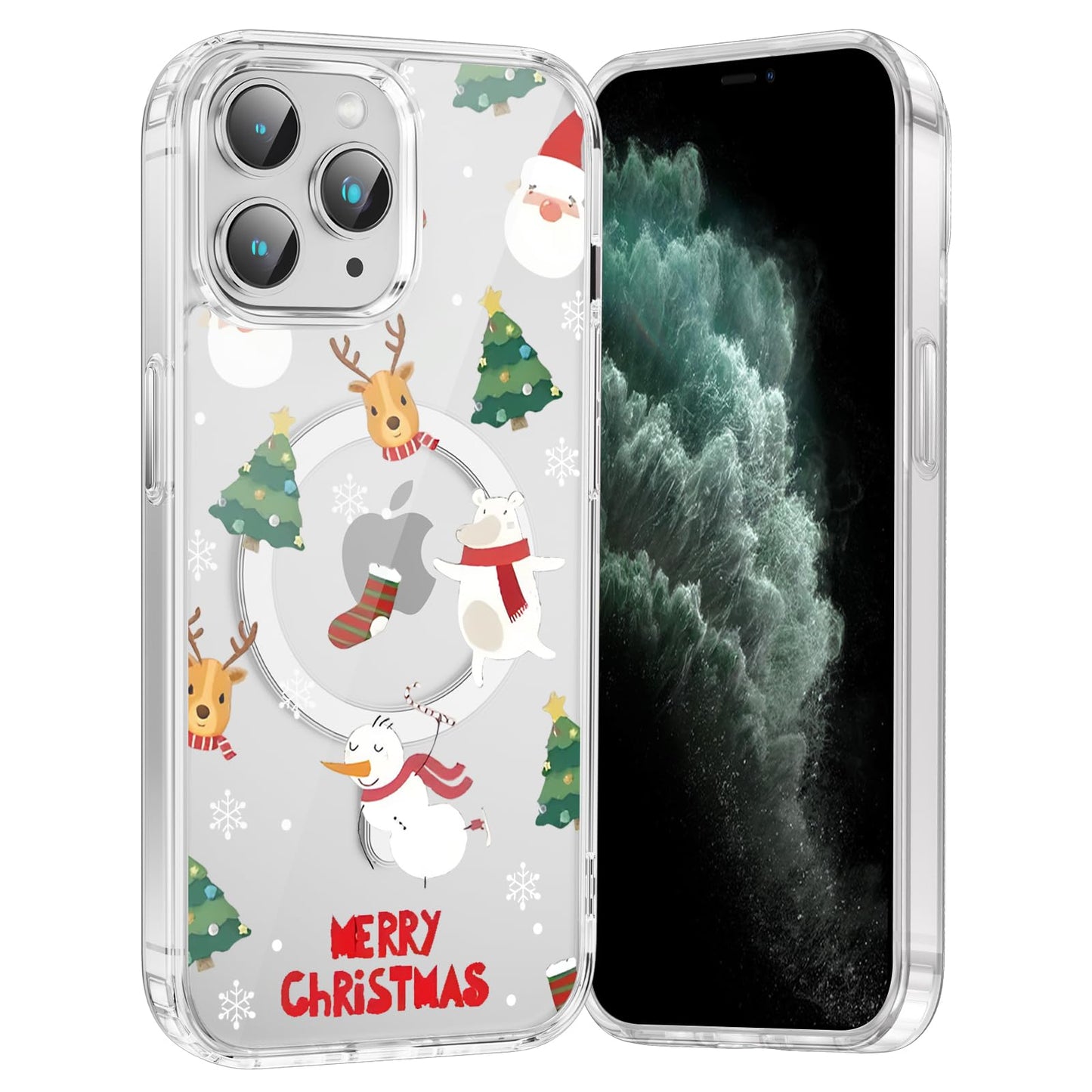 Merry Christmas Snowflake Phone Case for iPhone 13 / iPhone 14 Xmas Clear Magnetic Case 6.1", Compatible with Magsafe, Cute Winter Pattern Design Cover Shockproof Soft TPU Funda for Girl Women