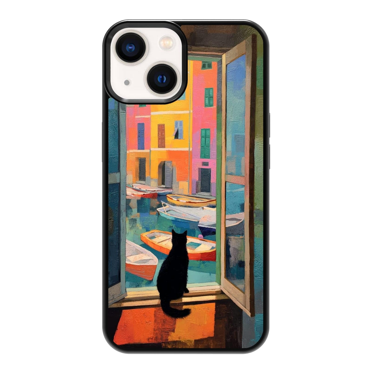 Lush Tropical Monstera Leaves Black Cat Botanical Art Phone Case, Shockproof Protective Cover for iPhone 11 12 13 14 15 16 17 Pro Max Plus Mini XR 7 8 SE