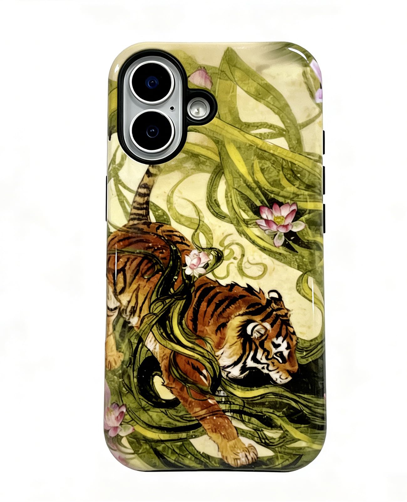 for iPhone 17 Pro Case Cute Retro Chinese-Style Tiger Phone Case Made of Hard PC Material, It Provides Full Protection with A Glossy Finish for Women (Green, iPhone 17 Pro)
