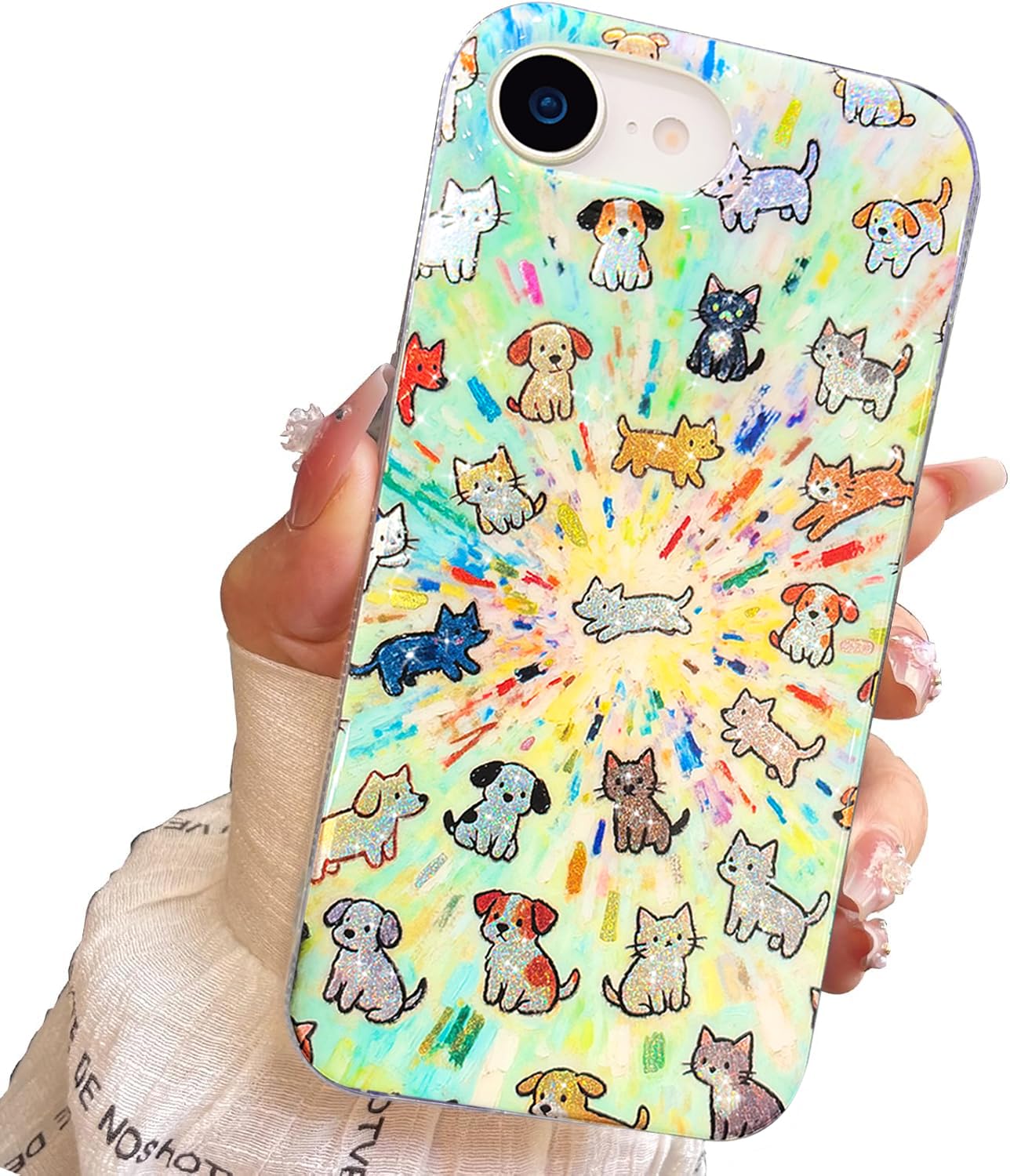 for iPhone 13 Case & iPhone 14 Case Shiny Cute cat Design,Fun Dog Soft Slim TPU Shockproof Protective Bumper Adorable Phone Cases Cover for Women Girls Aesthetic,iPhone 14/13 6.1"