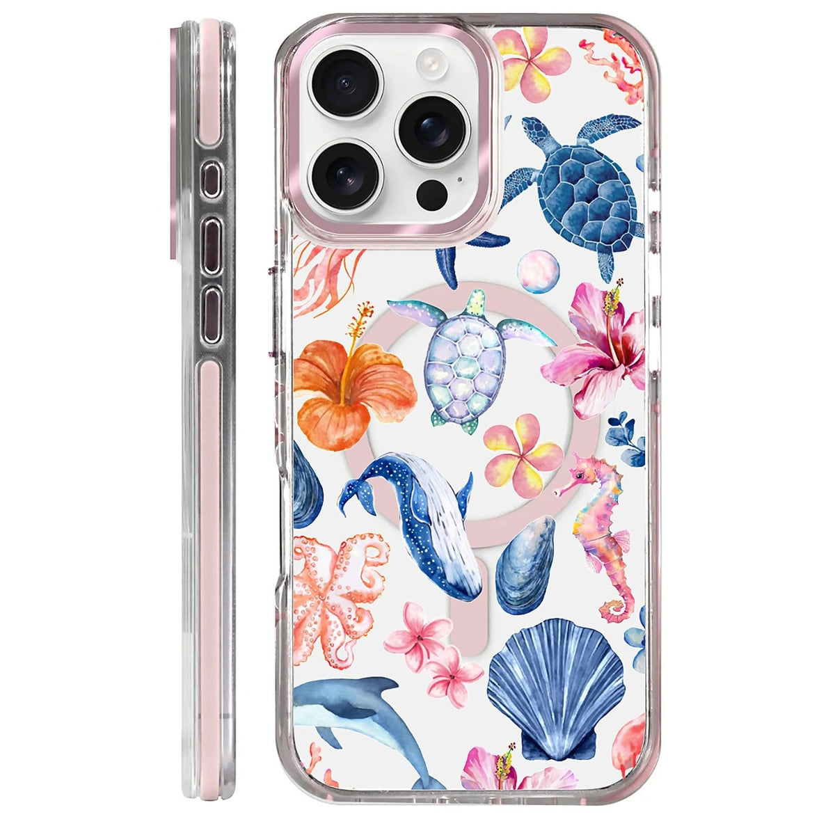 for iPhone 15 Case,Compatible with MagSafe,The Transparent TPU Silicone Protects The Phone Case from Drops, Slips and Fingerprints.Blue Ocean Whale Shark Octopus Turtle Collage