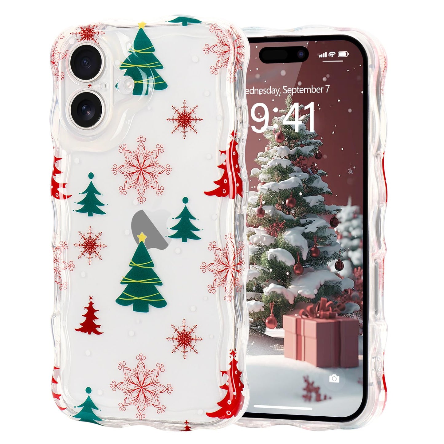 Christmas Phone Case for iPhone Air Wavy Clear Xmas,Candy Cane | Cute Curly Wavy Merry Xmas Pattern Case Clear Santa Snowman Elk Cover for Girls Kids Women Slim Protective Cover