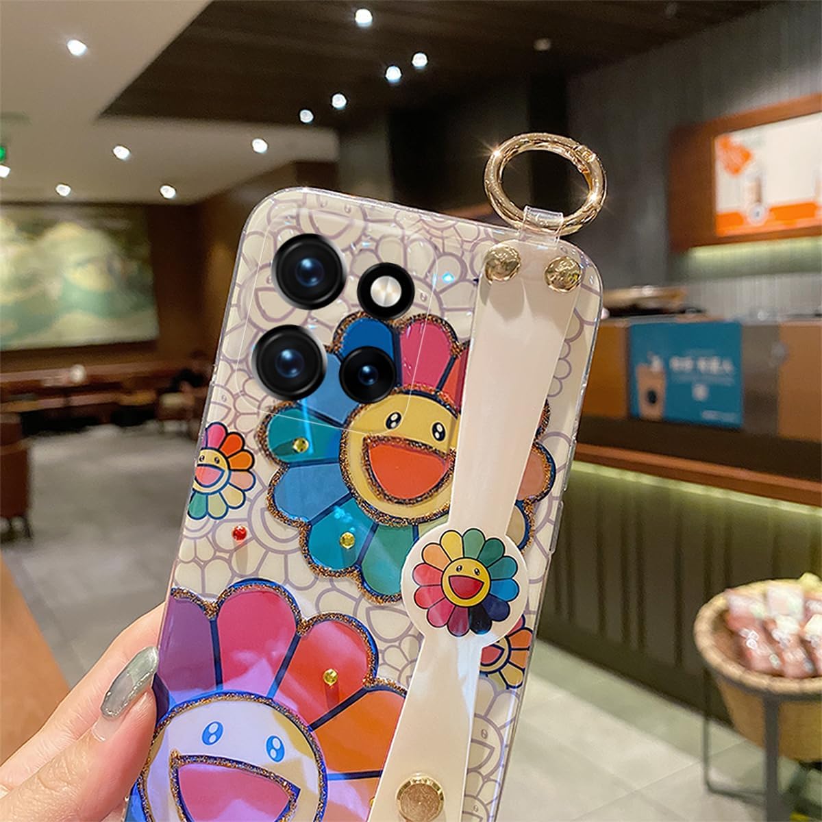 for Motorola Moto G Power 5g 2025 Case 6.8" with Wrist Strap Stand Glitter IMD Cute Kawaii Cartoon Pattern Design Shockproof Protective Phone Cases for Girls & Women - Sunflower