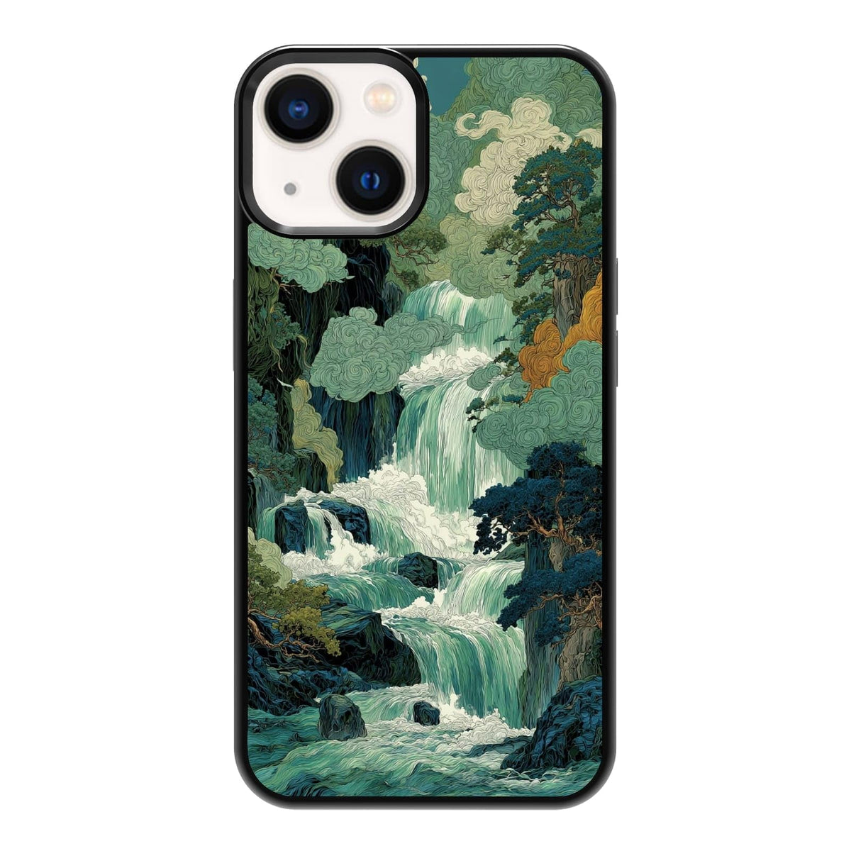 Nature Stained Glass Green Forest Tree Sunlight Phone Case, Shockproof Protective Cover for iPhone 11 12 13 14 15 16 17 Pro Max Plus Mini XR 7 8 SE