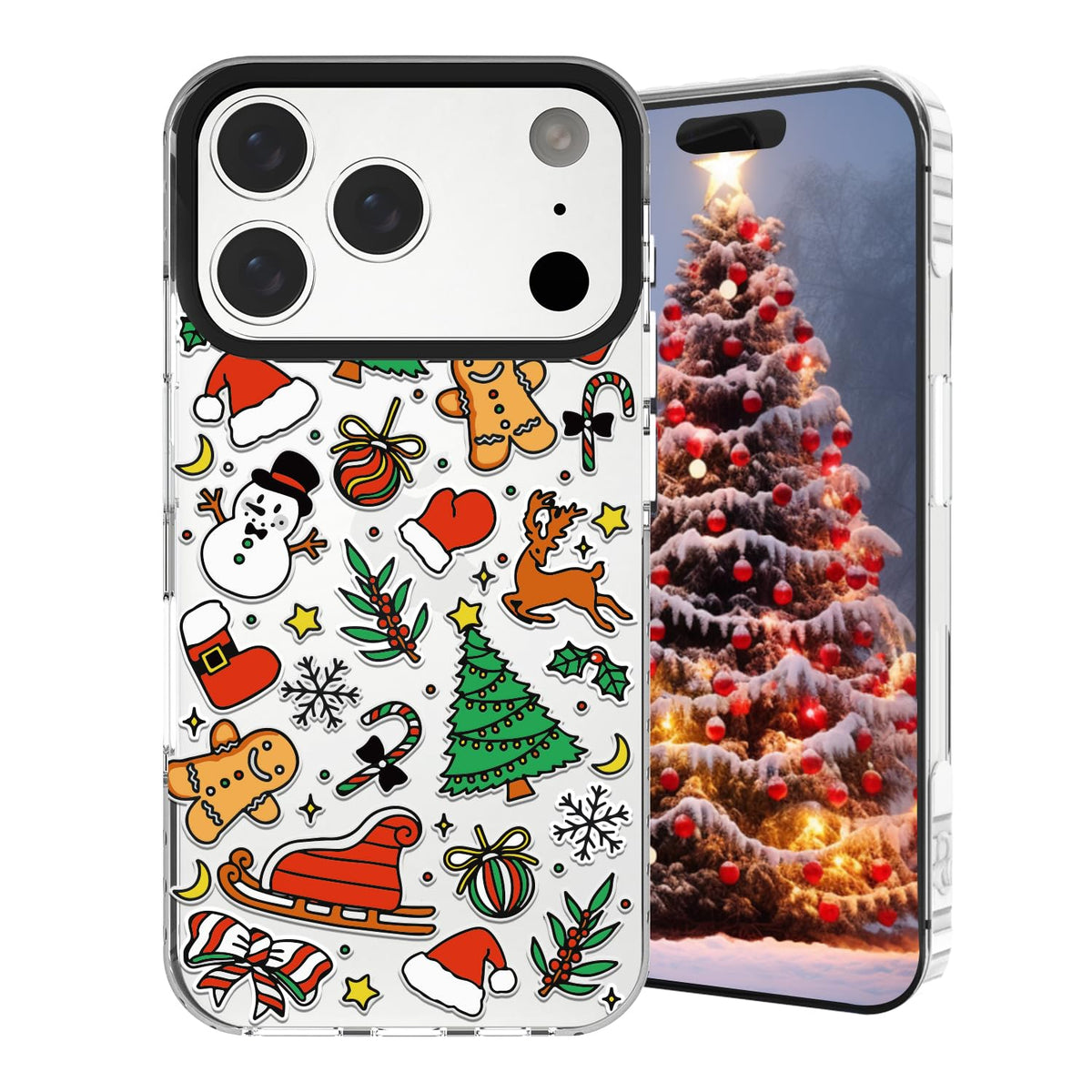 Christmas Phone Case Compatible for iPhone 16 Pro,Cute Winter Case with Funny Snowman Gingerbread Man Tree Christmas Pattern Design Shockproof Clear TPU Anti-Slip Anti-Scratch